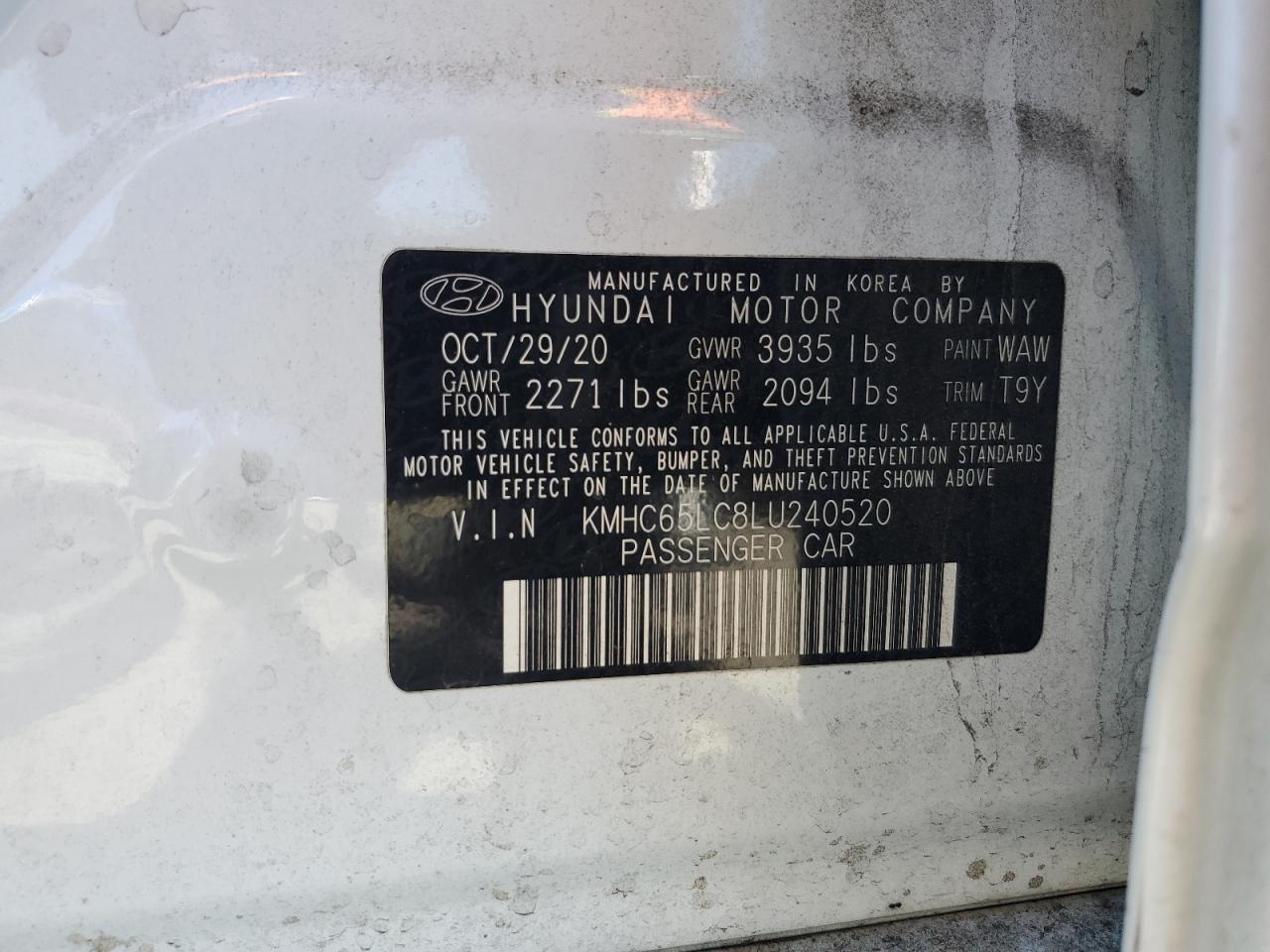 2020 Hyundai Ioniq Blue VIN: KMHC65LC8LU240520 Lot: 61002695