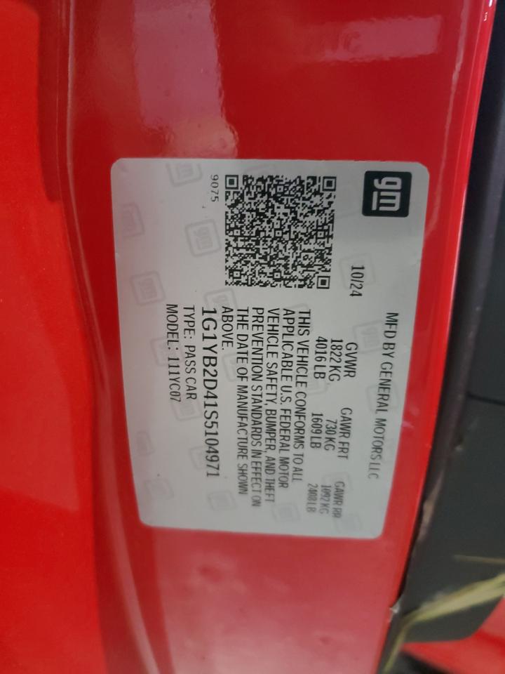 2025 Chevrolet Corvette Stingray 2Lt VIN: 1G1YB2D41S5104971 Lot: 62337565