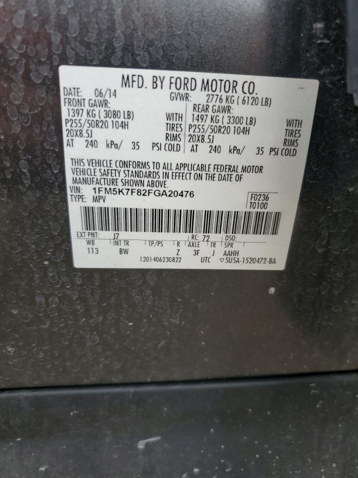 2015 Ford Explorer Limited VIN: 1FM5K7F82FGA20476 Lot: 62903825