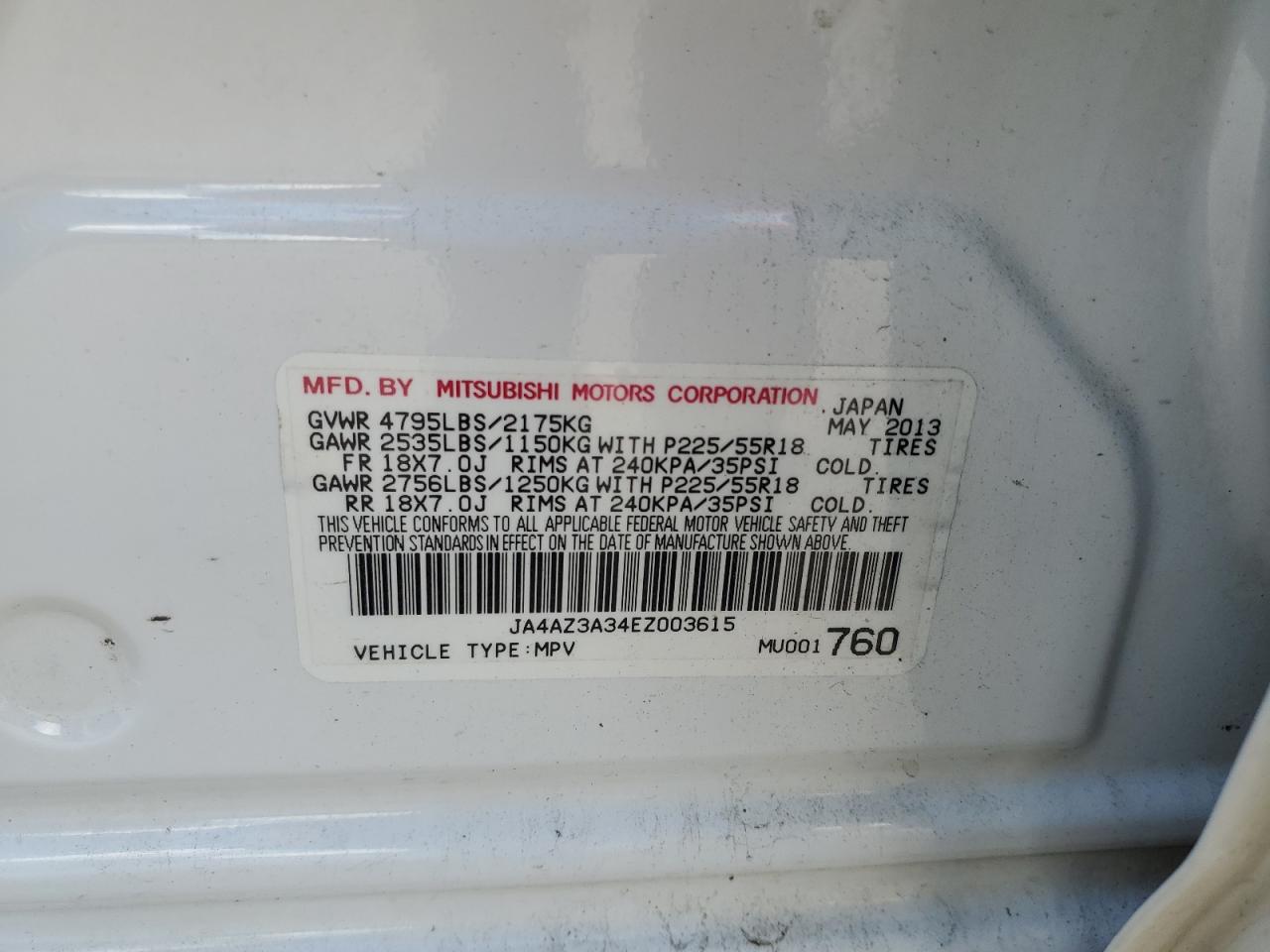 2014 Mitsubishi Outlander Se VIN: JA4AZ3A34EZ003615 Lot: 62516825