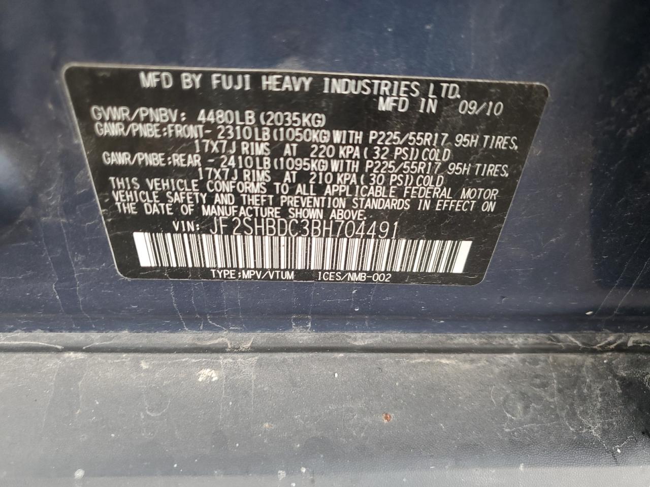 2011 Subaru Forester 2.5X Premium VIN: JF2SHBDC3BH704491 Lot: 60736815