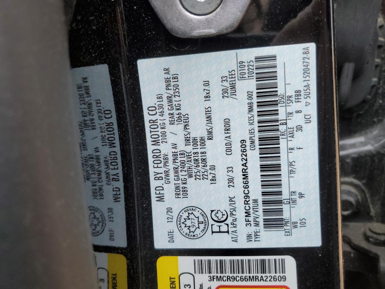 2021 Ford Bronco Sport Outer Banks VIN: 3FMCR9C66MRA22609 Lot: 57594485