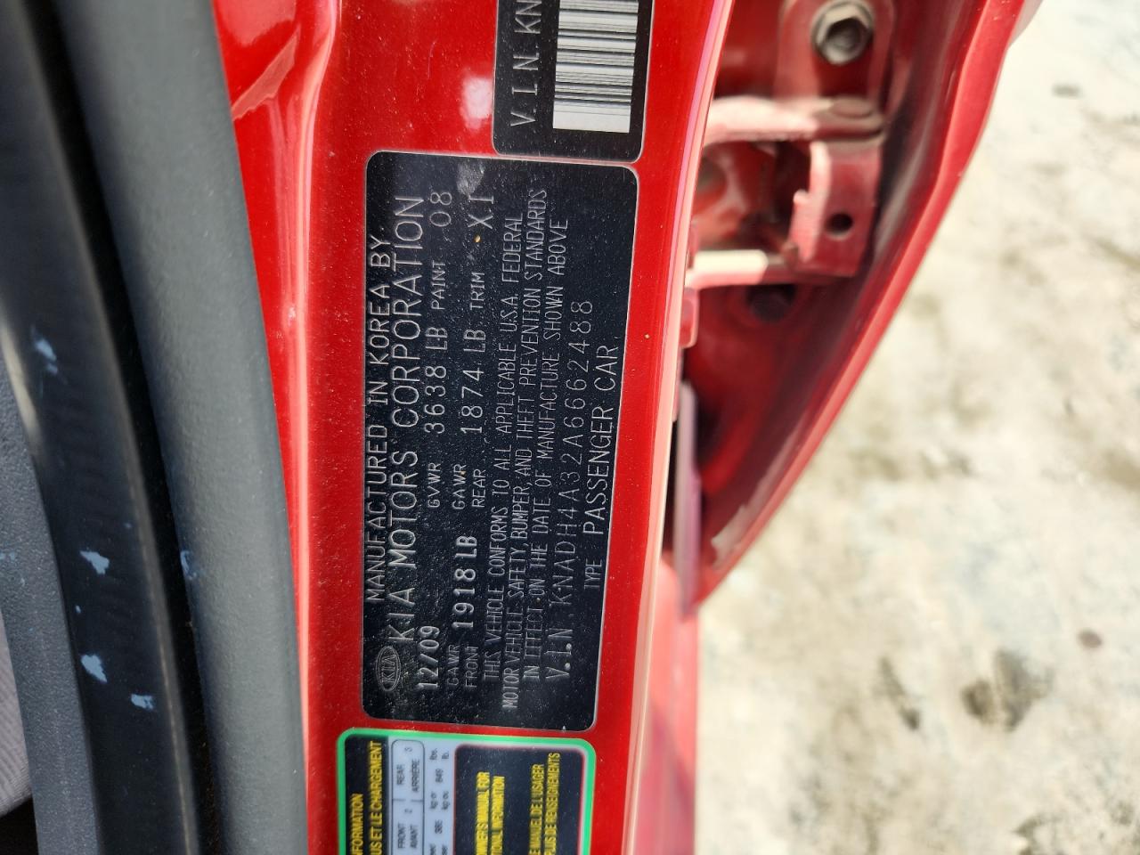 2010 Kia Rio Lx VIN: KNADH4A32A6662488 Lot: 62028375