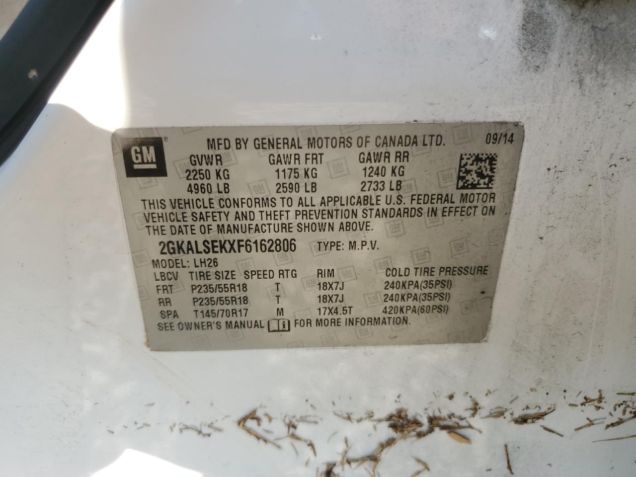 GMC TERRAIN 2015 VIN 2GKALSEKXF6162806 photo 14