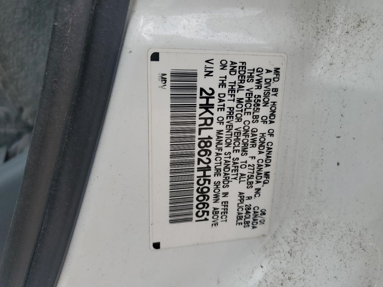 2001 Honda Odyssey Ex VIN: 2HKRL18621H596651 Lot: 59576475