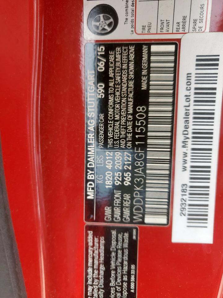wddpk3ja8gf115508 WDDPK3JA8GF115508 2016 Mercedes-Benz Slk 300