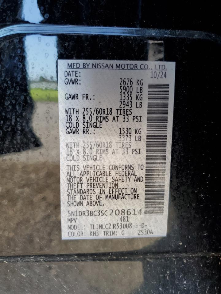 2025 Nissan Pathfinder Sv VIN: 5N1DR3BC3SC208614 Lot: 62172825