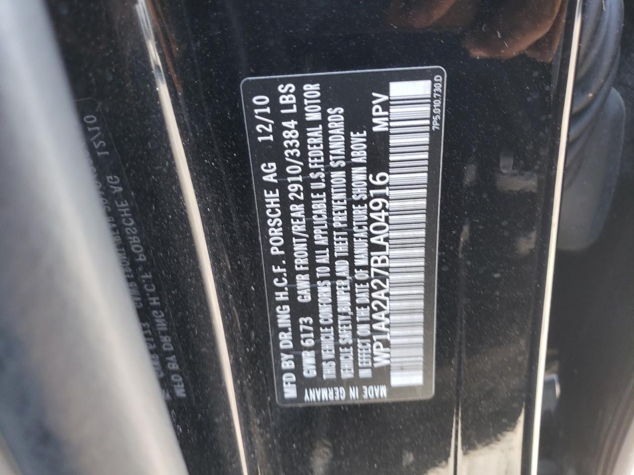 2011 Porsche Cayenne VIN: WP1AA2A27BLA04916 Lot: 60176585