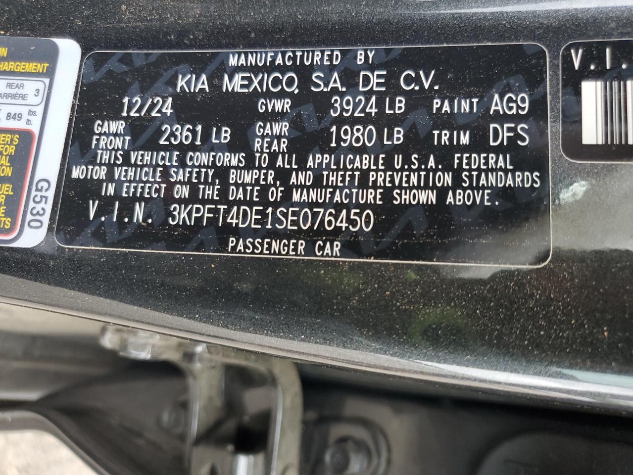 2025 Kia K4 Lx VIN: 3KPFT4DE1SE076450 Lot: 59948125