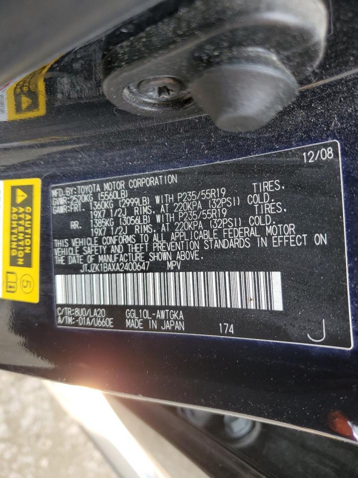 2010 Lexus Rx 350 VIN: JTJZK1BAXA2400647 Lot: 60110935