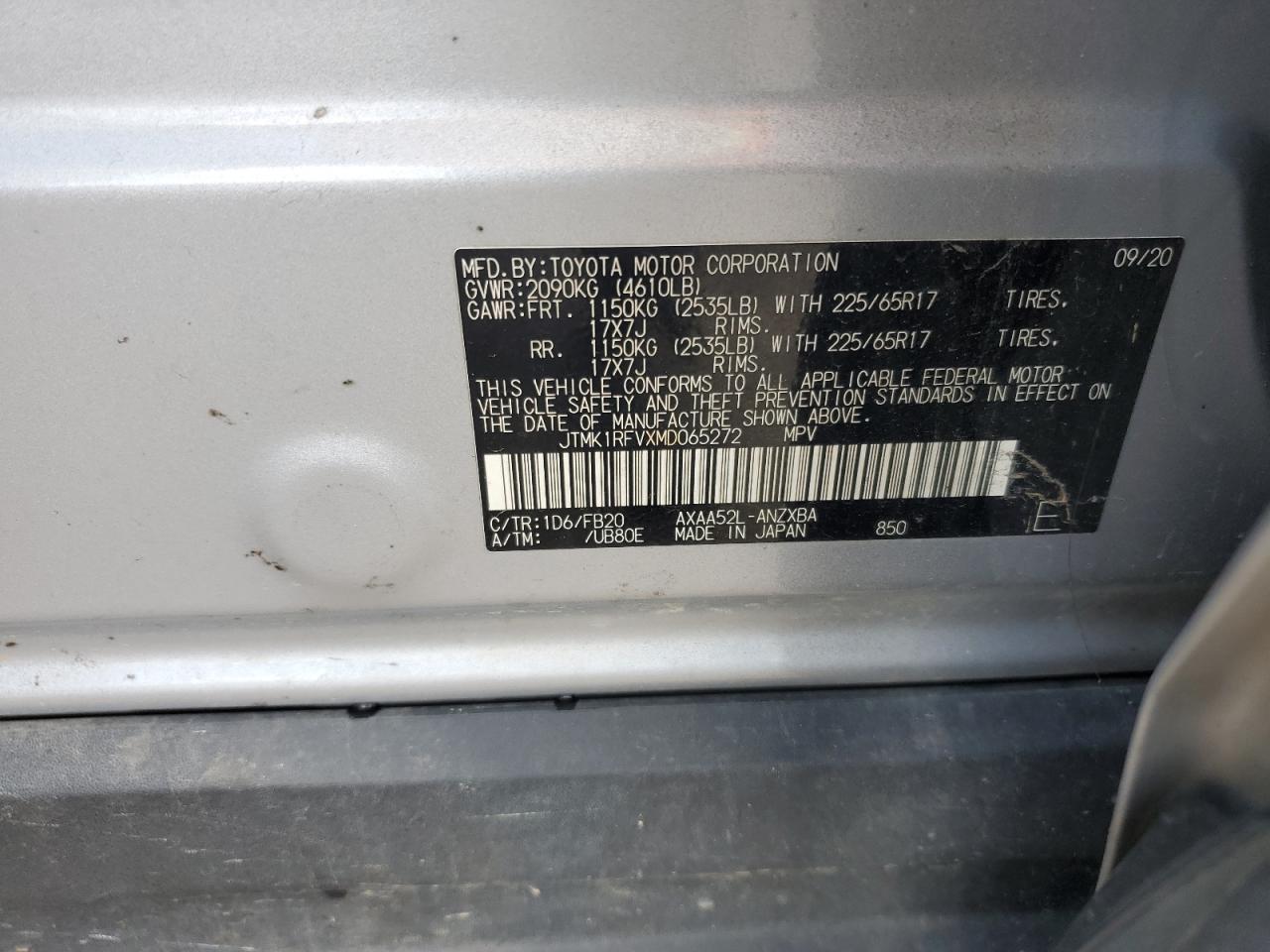 2021 Toyota Rav4 Le VIN: JTMK1RFVXMD065272 Lot: 59466335