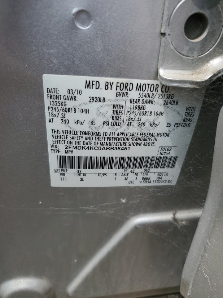 2010 Ford Edge Limited VIN: 2FMDK4KC0ABB38451 Lot: 61993455