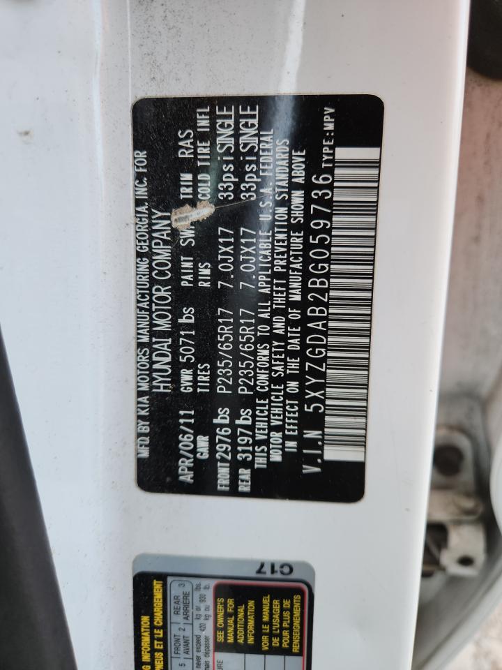 2011 Hyundai Santa Fe Gls VIN: 5XYZGDAB2BG059736 Lot: 62156055