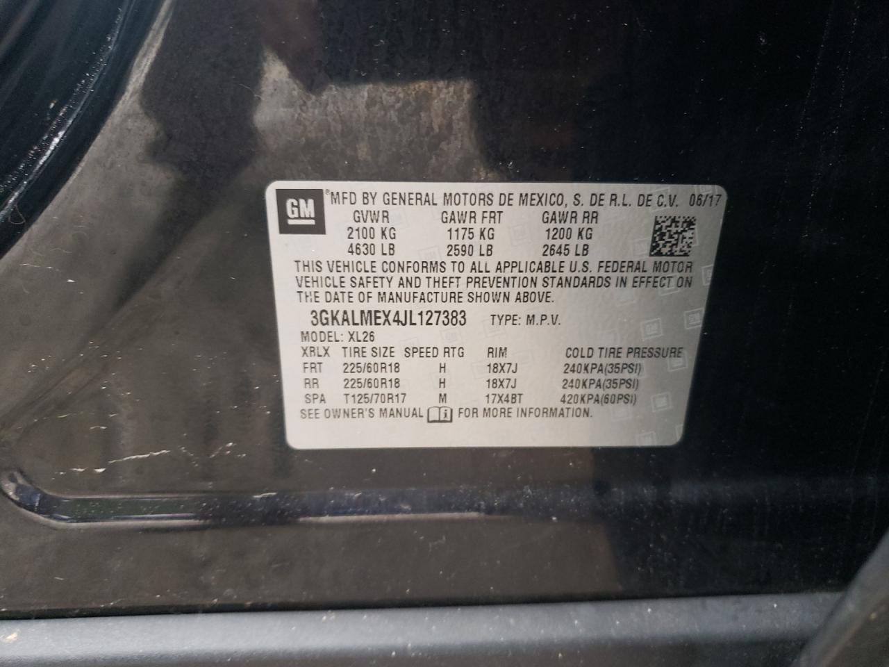 2018 GMC Terrain Sle VIN: 3GKALMEX4JL127383 Lot: 62328035