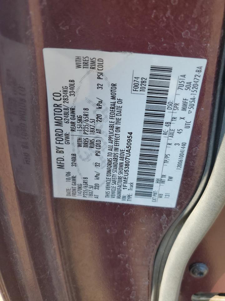 2007 Ford Explorer Sport Trac Limited VIN: 1FMEU53807UA50954 Lot: 62001635
