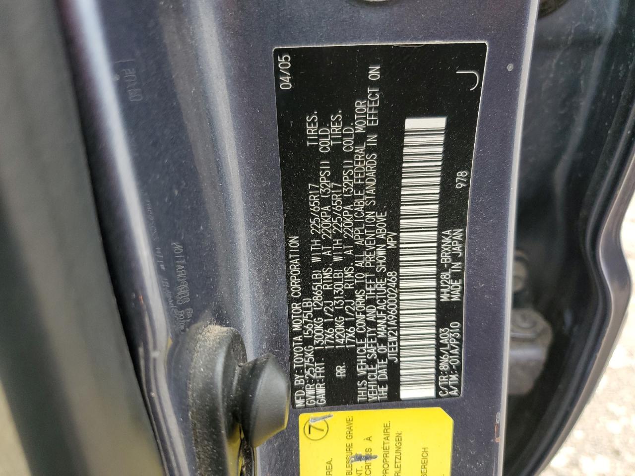 2006 Toyota Highlander Hybrid VIN: JTEEW21A960002468 Lot: 57978665