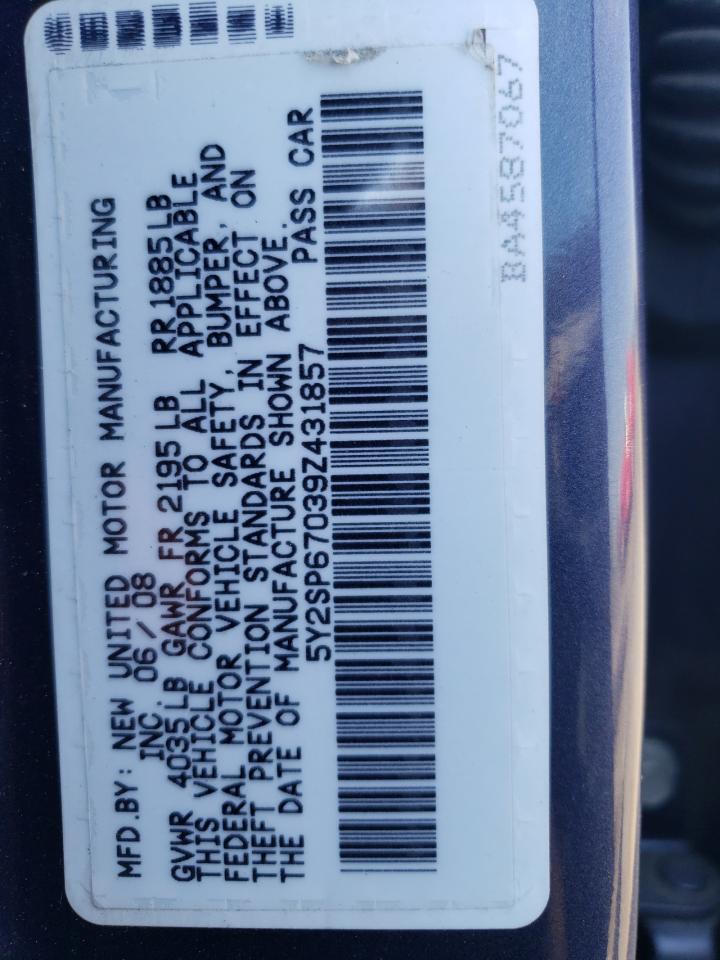 2009 Pontiac Vibe VIN: 5Y2SP67039Z431857 Lot: 62357425