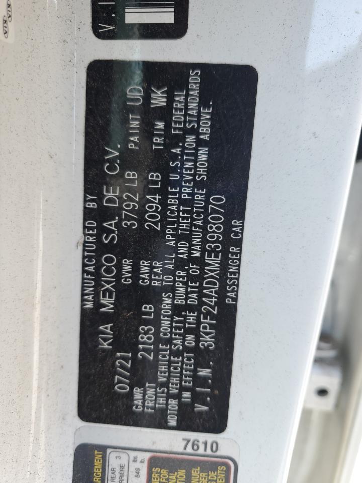 2021 Kia Forte Fe VIN: 3KPF24ADXME398070 Lot: 63023265