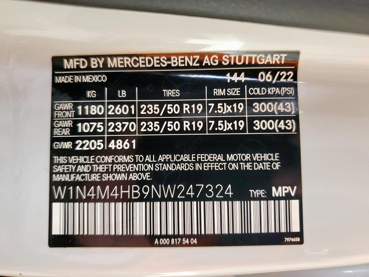 2022 Mercedes-Benz Glb 250 4Matic VIN: W1N4M4HB9NW247324 Lot: 62473065