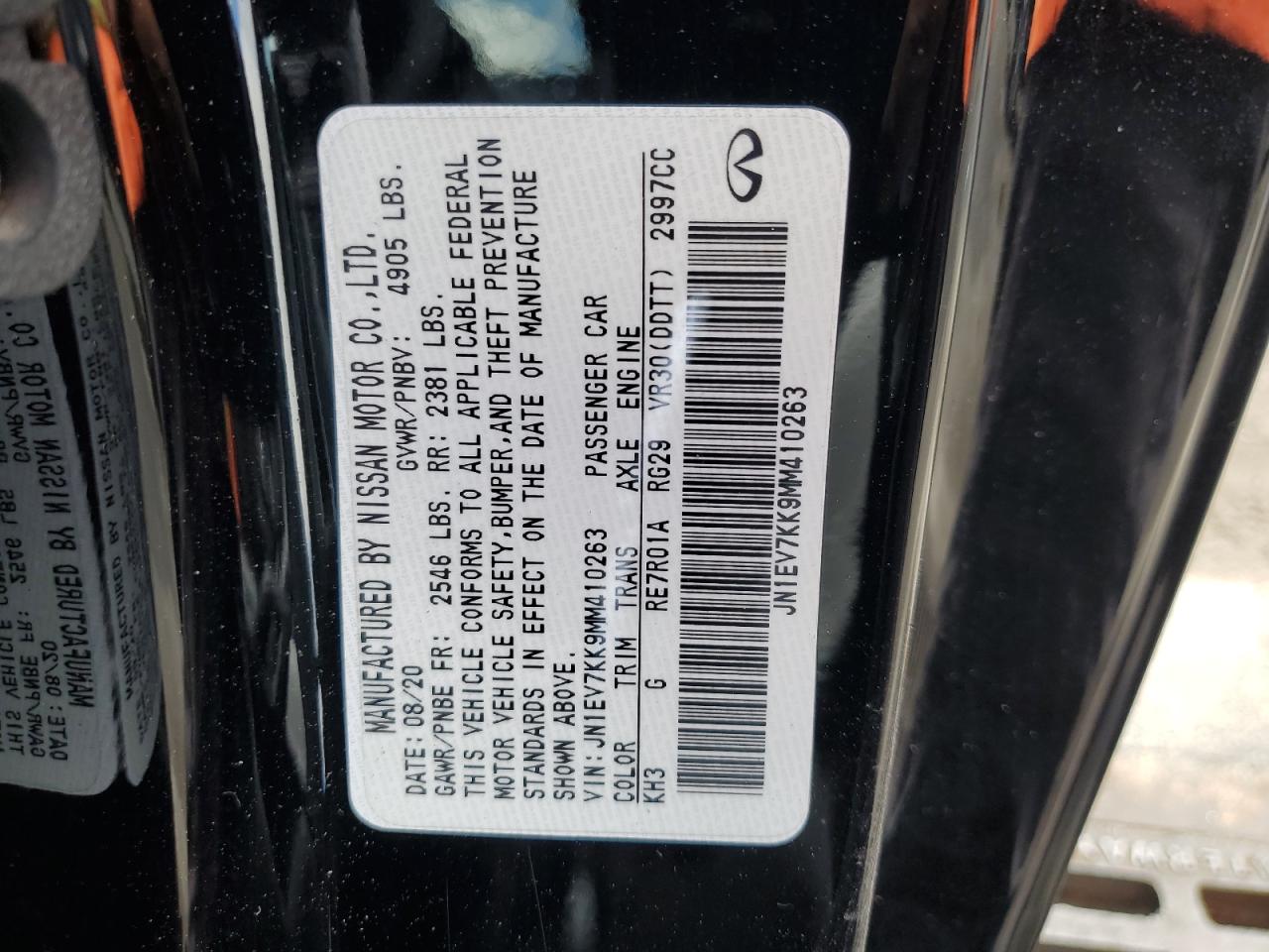 2021 Infiniti Q60 Luxe VIN: JN1EV7KK9MM410263 Lot: 61547105