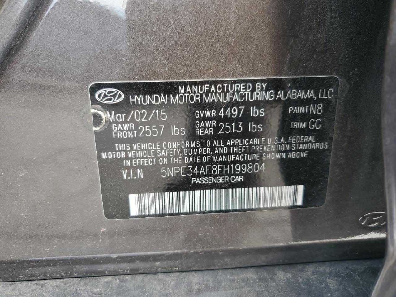 2015 Hyundai Sonata Sport VIN: 5NPE34AF8FH199804 Lot: 62419165