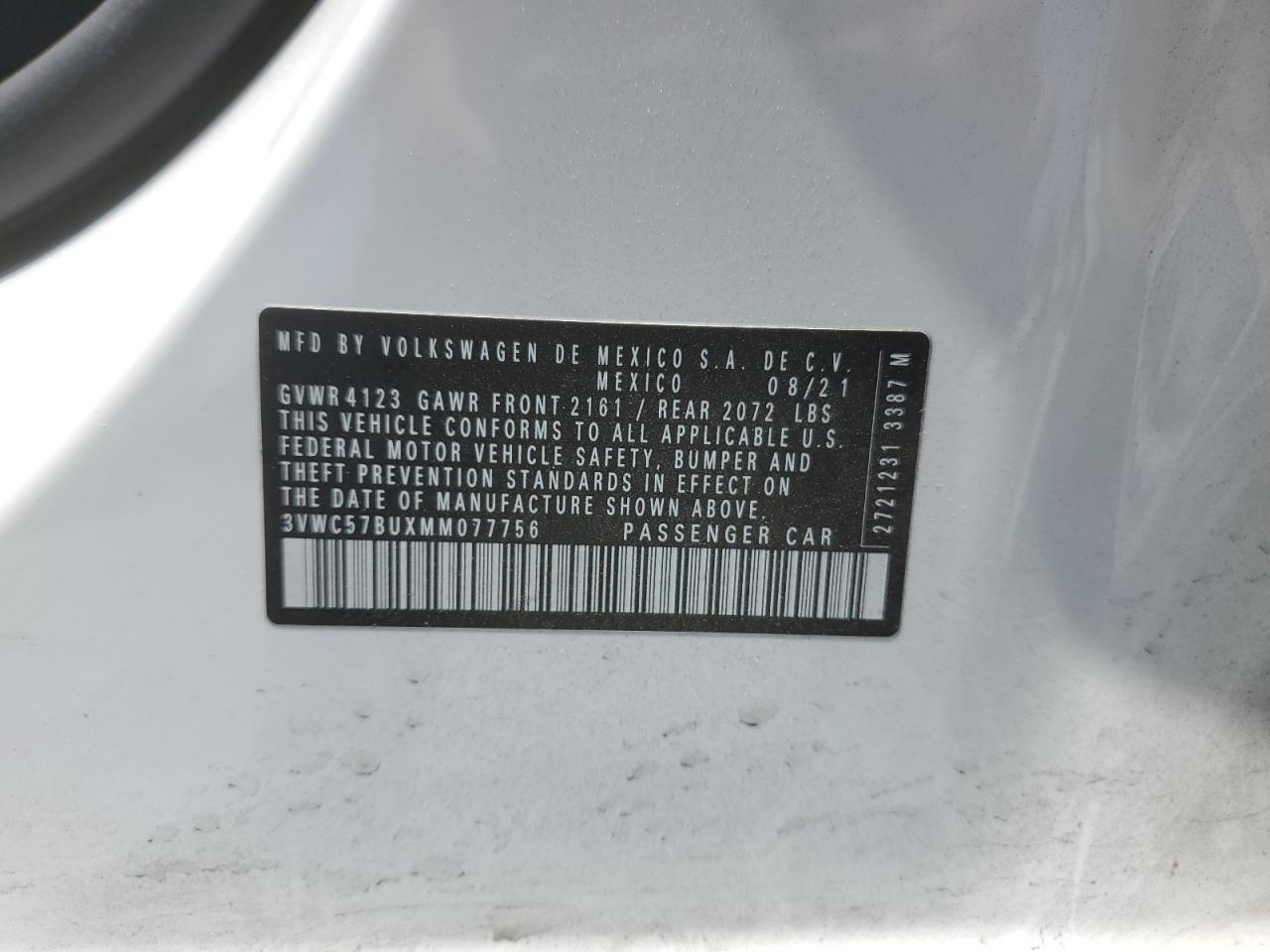 2021 Volkswagen Jetta S VIN: 3VWC57BUXMM077756 Lot: 59968565