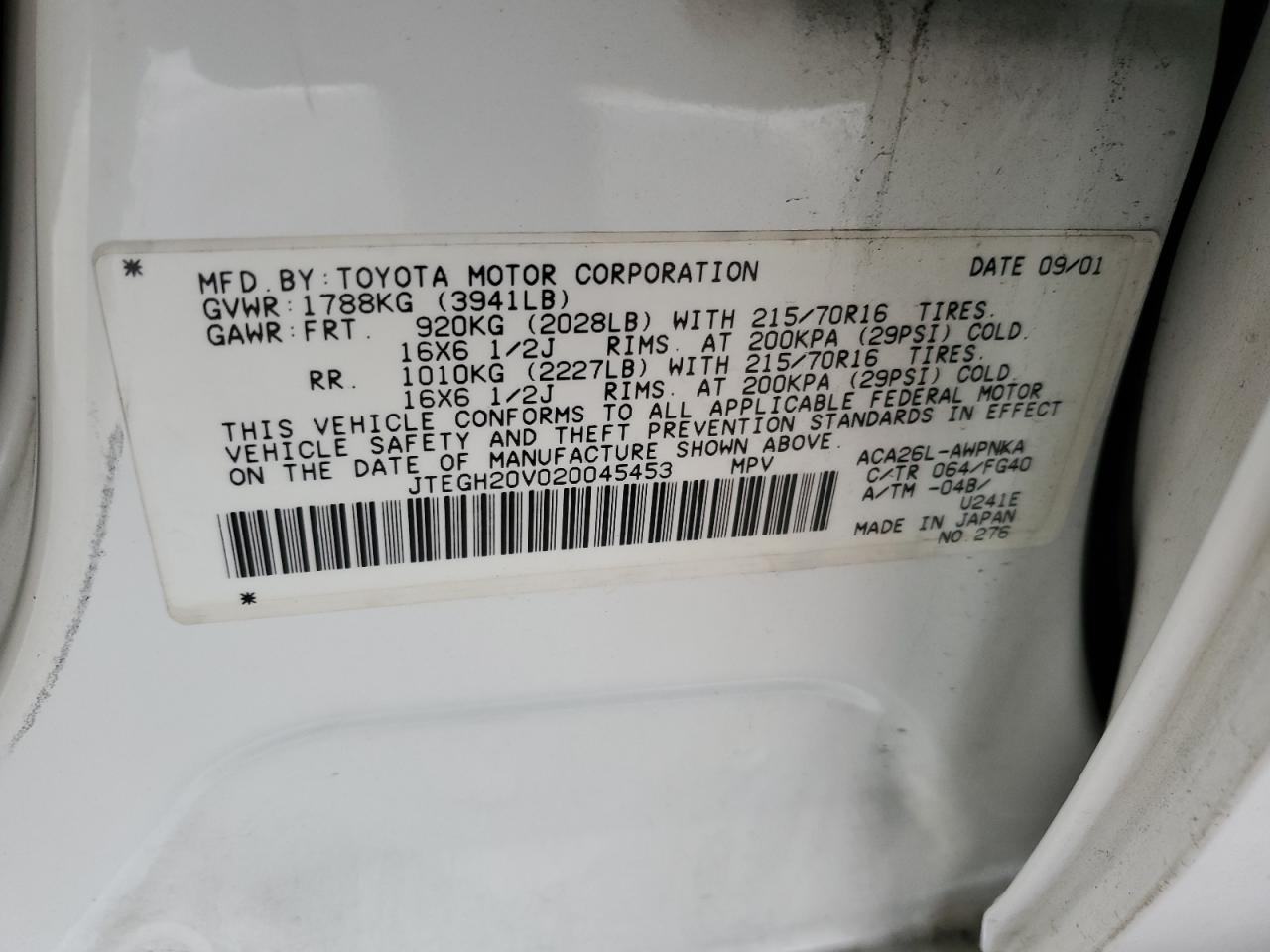 2002 Toyota Rav4 VIN: JTEGH20V020045453 Lot: 59711205