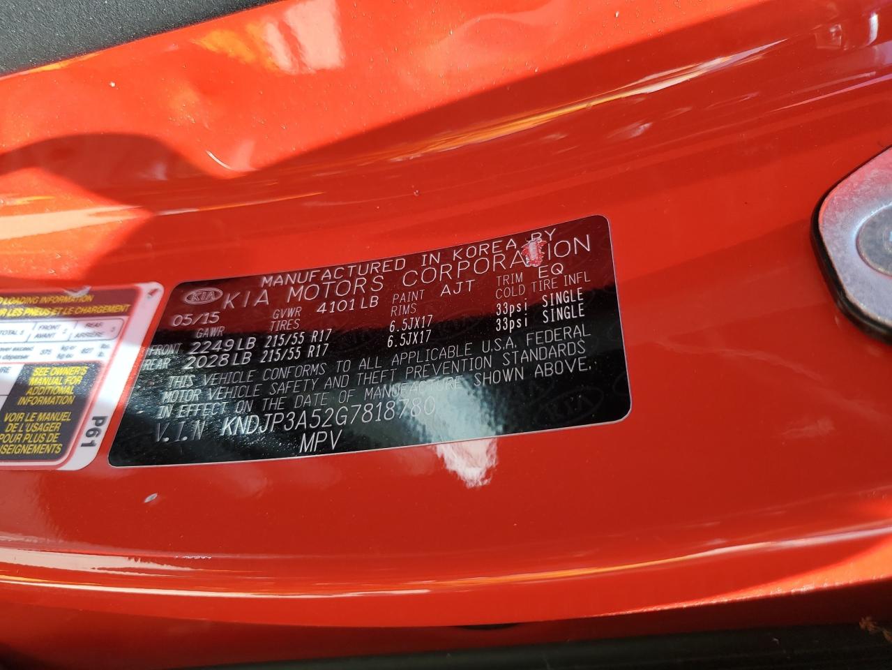 2016 Kia Soul + VIN: KNDJP3A52G7818780 Lot: 62963415