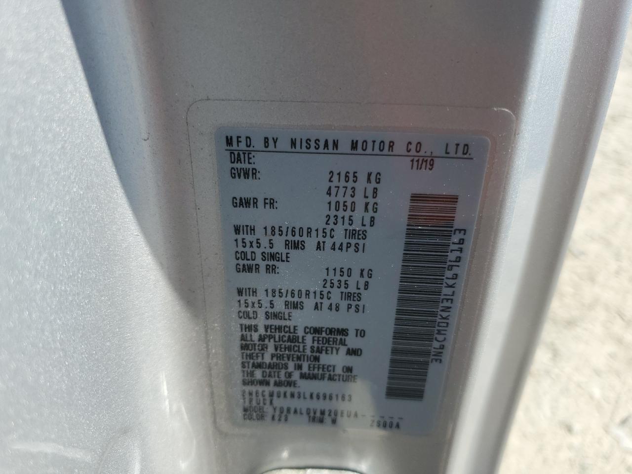 2020 Nissan Nv200 2.5S VIN: 3N6CM0KN3LK696163 Lot: 59525545