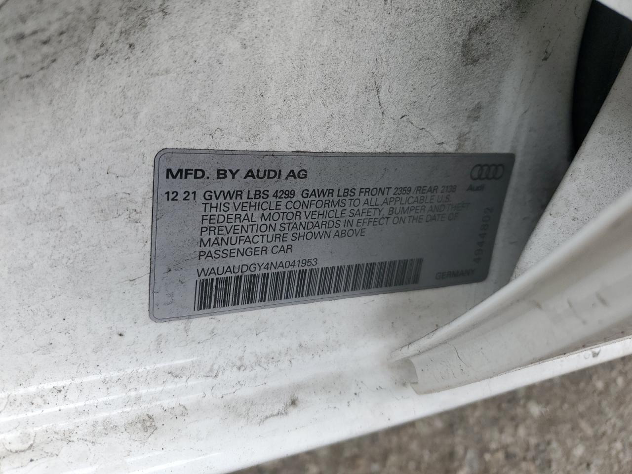 2022 Audi A3 Premium VIN: WAUAUDGY4NA041953 Lot: 59619665