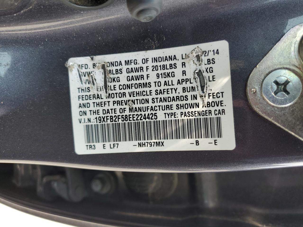 HONDA CIVIC 2014 VIN 19XFB2F58EE224425 фото 12