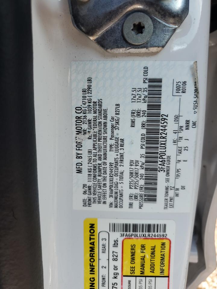 FORD FUSION 2020 VIN 3FA6P0LUXLR244592 zdjęcie 12