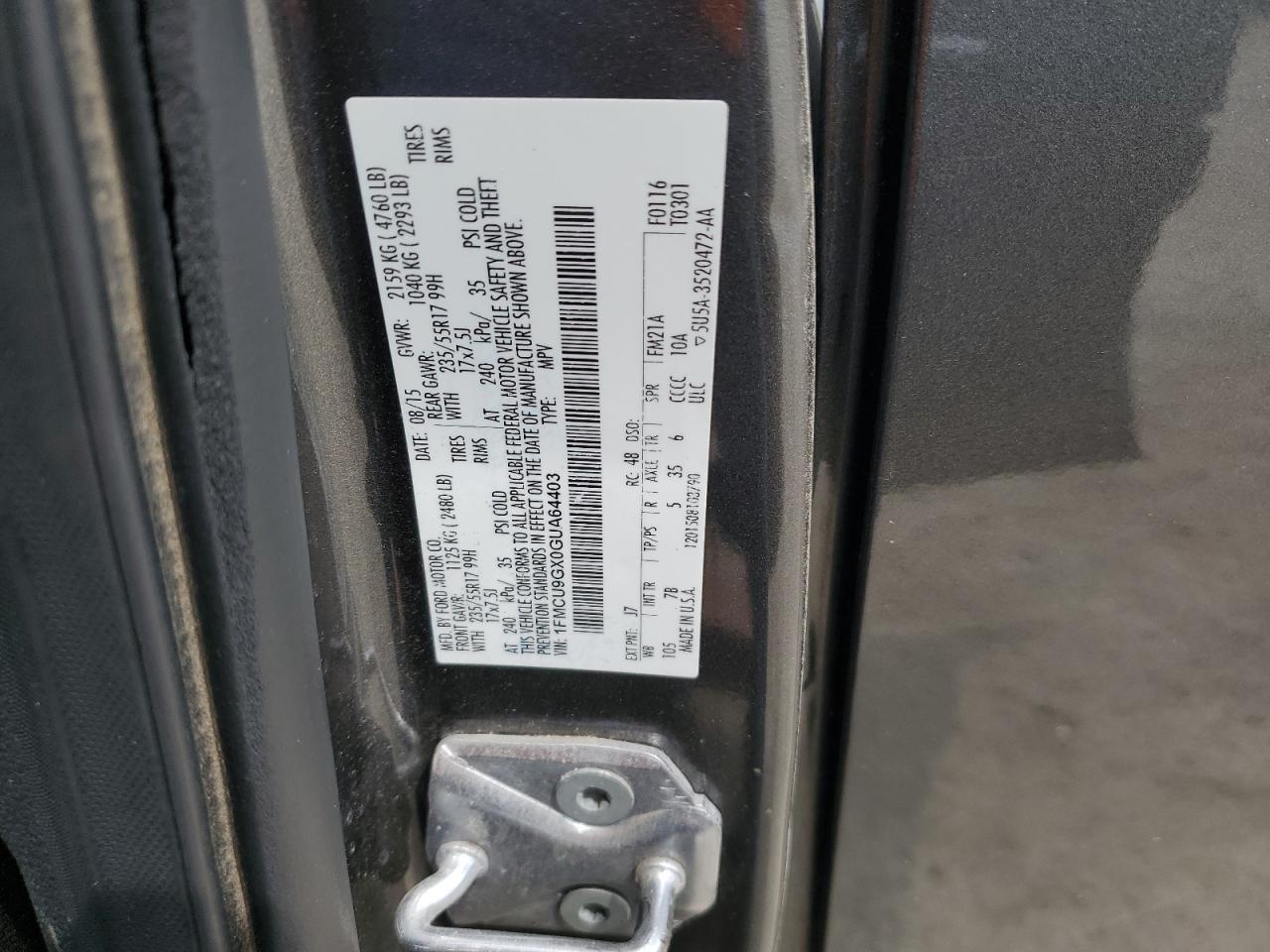 2016 Ford Escape Se VIN: 1FMCU9GX0GUA64403 Lot: 62922625