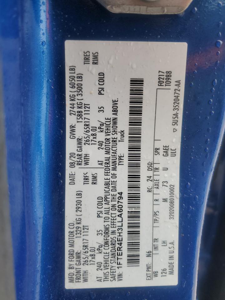 2020 Ford Ranger Xl VIN: 1FTER4EH3LLA60794 Lot: 63056425