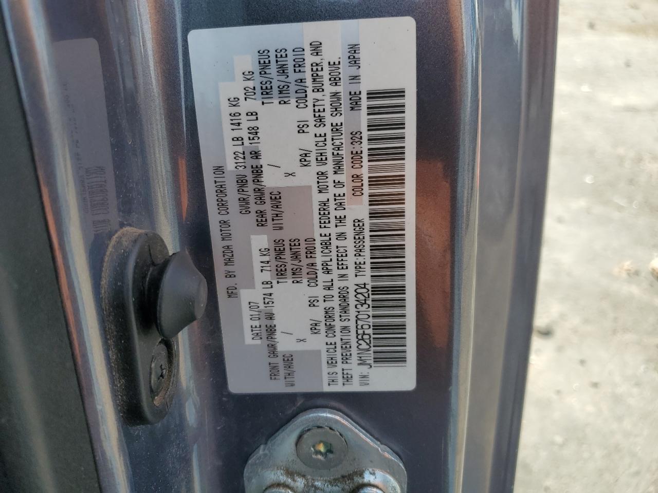 2007 Mazda Mx-5 Miata VIN: JM1NC26F670134204 Lot: 60828665