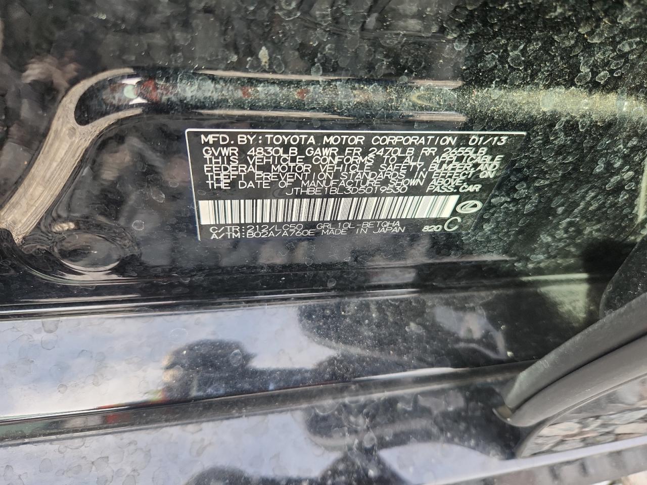 2013 Lexus Gs 350 VIN: JTHBE1BL3D5019530 Lot: 62352845