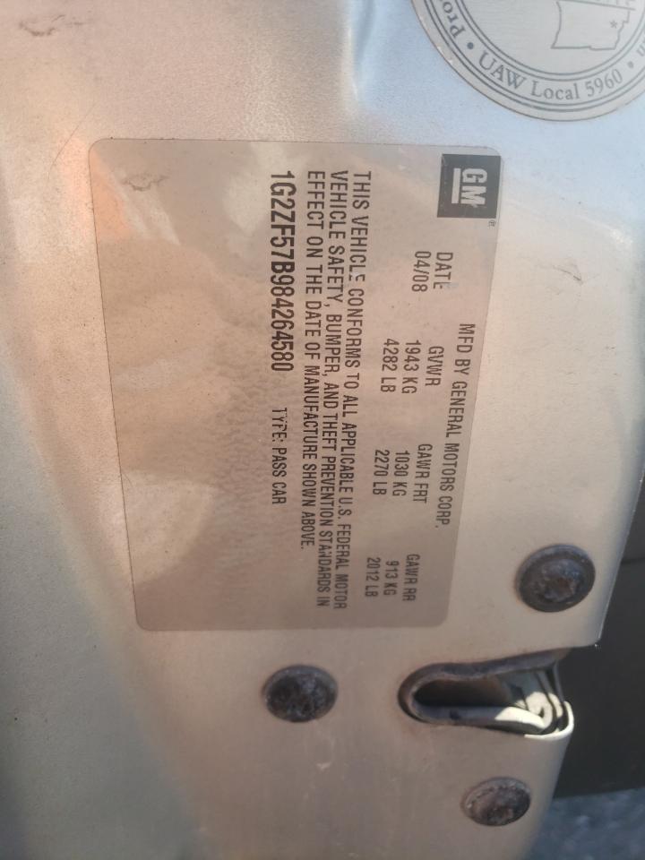 2008 Pontiac G6 Value Leader VIN: 1G2ZF57B984264580 Lot: 62416565