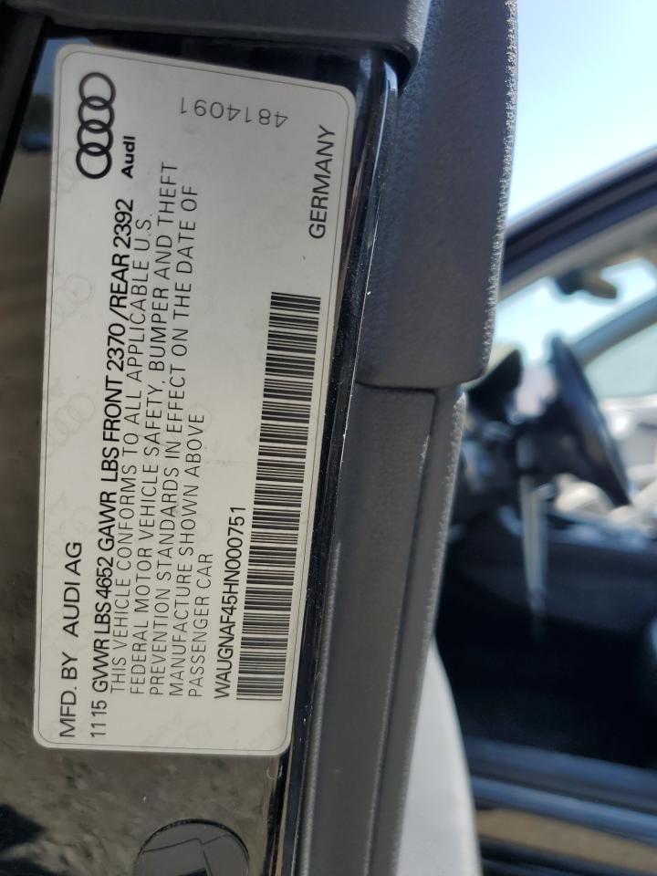 2017 Audi A4 Premium VIN: WAUGNAF45HN000751 Lot: 62934515