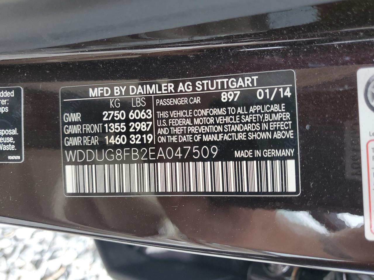2014 Mercedes-Benz S 550 4Matic VIN: WDDUG8FB2EA047509 Lot: 60027405