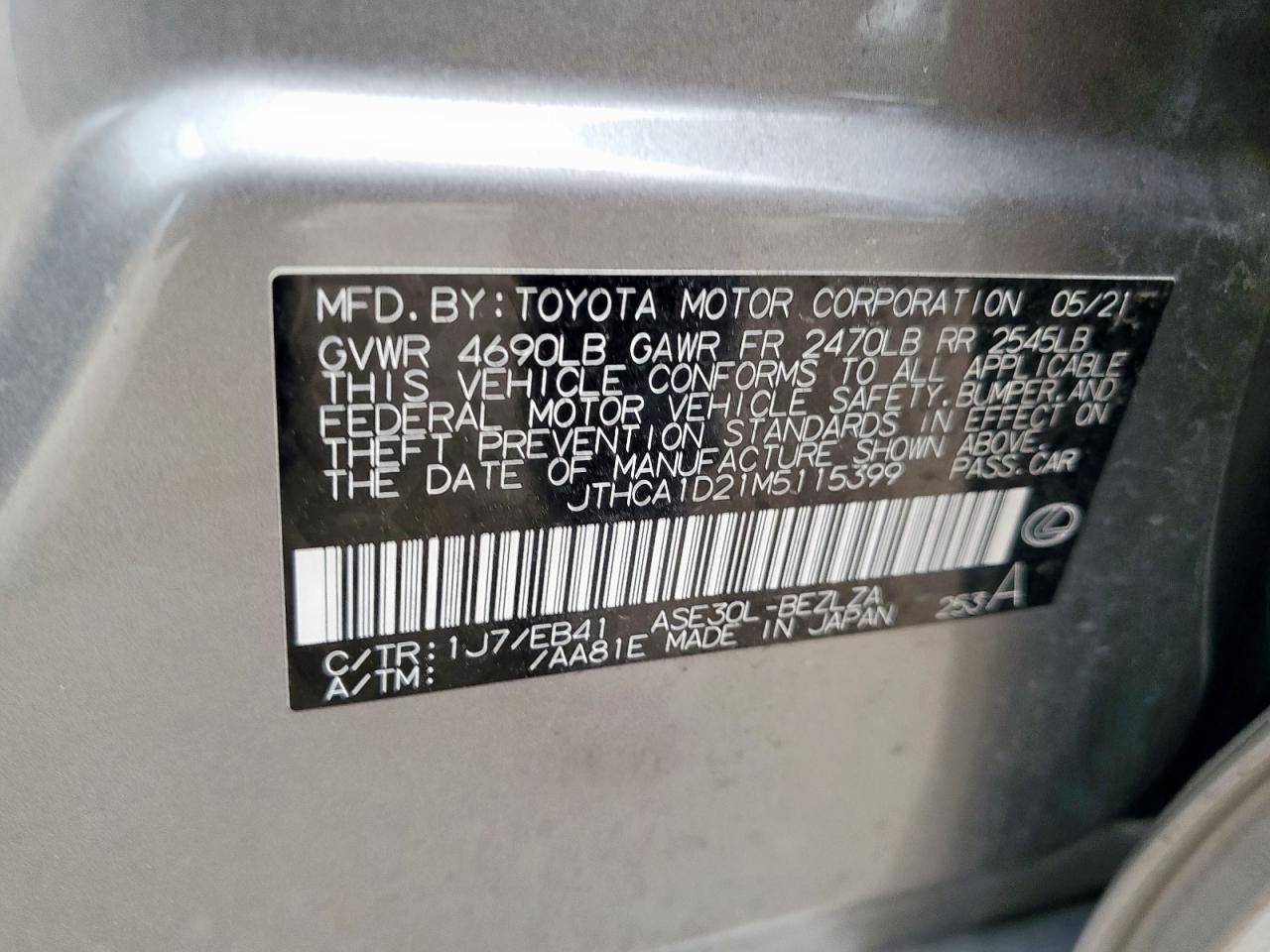 2021 Lexus Is 300 VIN: JTHCA1D21M5115399 Lot: 62145425