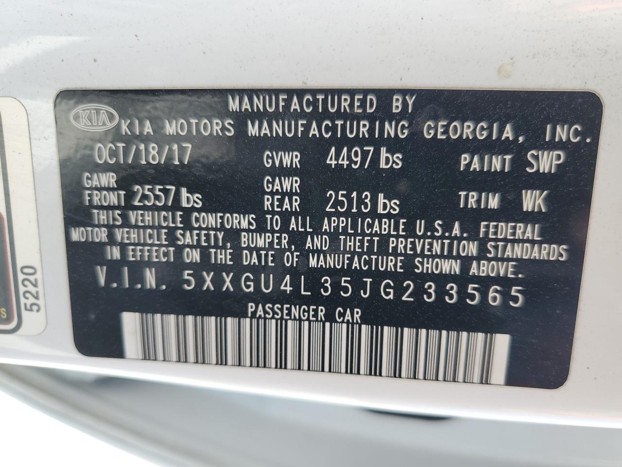 KIA OPTIMA 2018 VIN 5XXGU4L35JG233565 фото 13