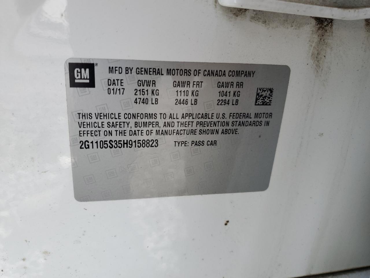 2G1105S35H9158823 CHEVROLET IMPALA 2017