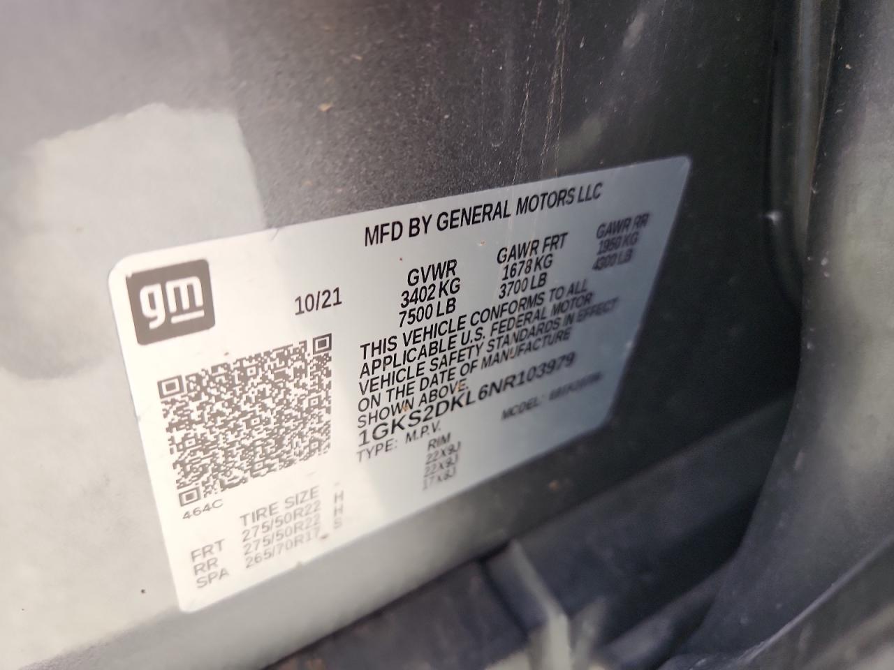 2022 GMC Yukon Denali VIN: 1GKS2DKL6NR103979 Lot: 61666225