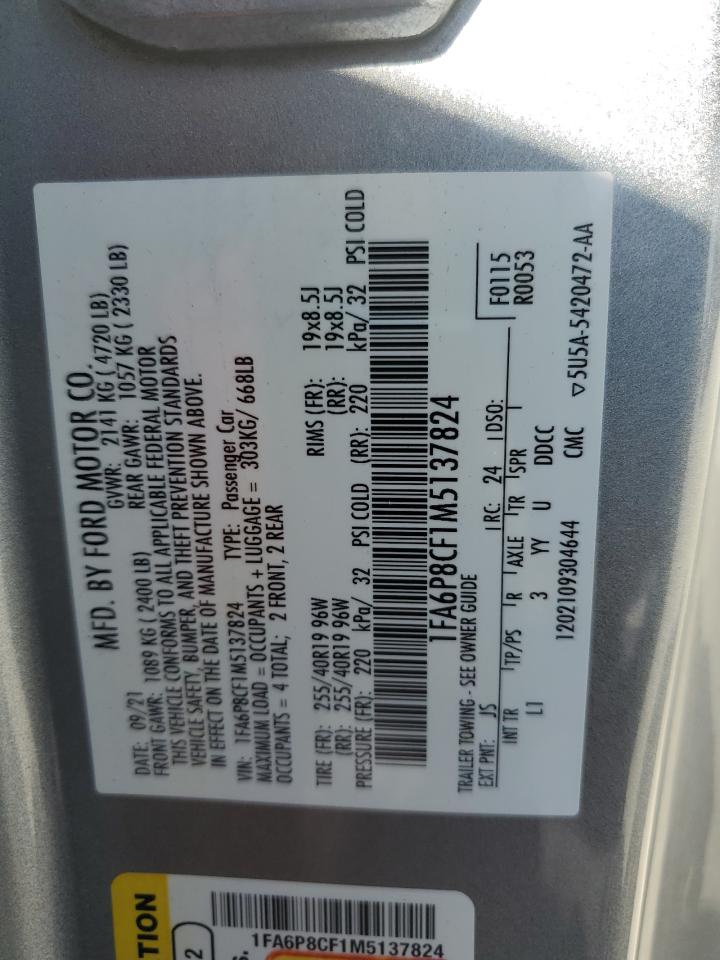 2021 Ford Mustang Gt VIN: 1FA6P8CF1M5137824 Lot: 62582655