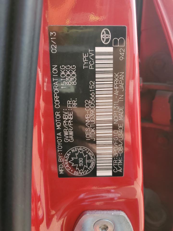 2013 Toyota Yaris VIN: JTDKTUD39DD566152 Lot: 60436165