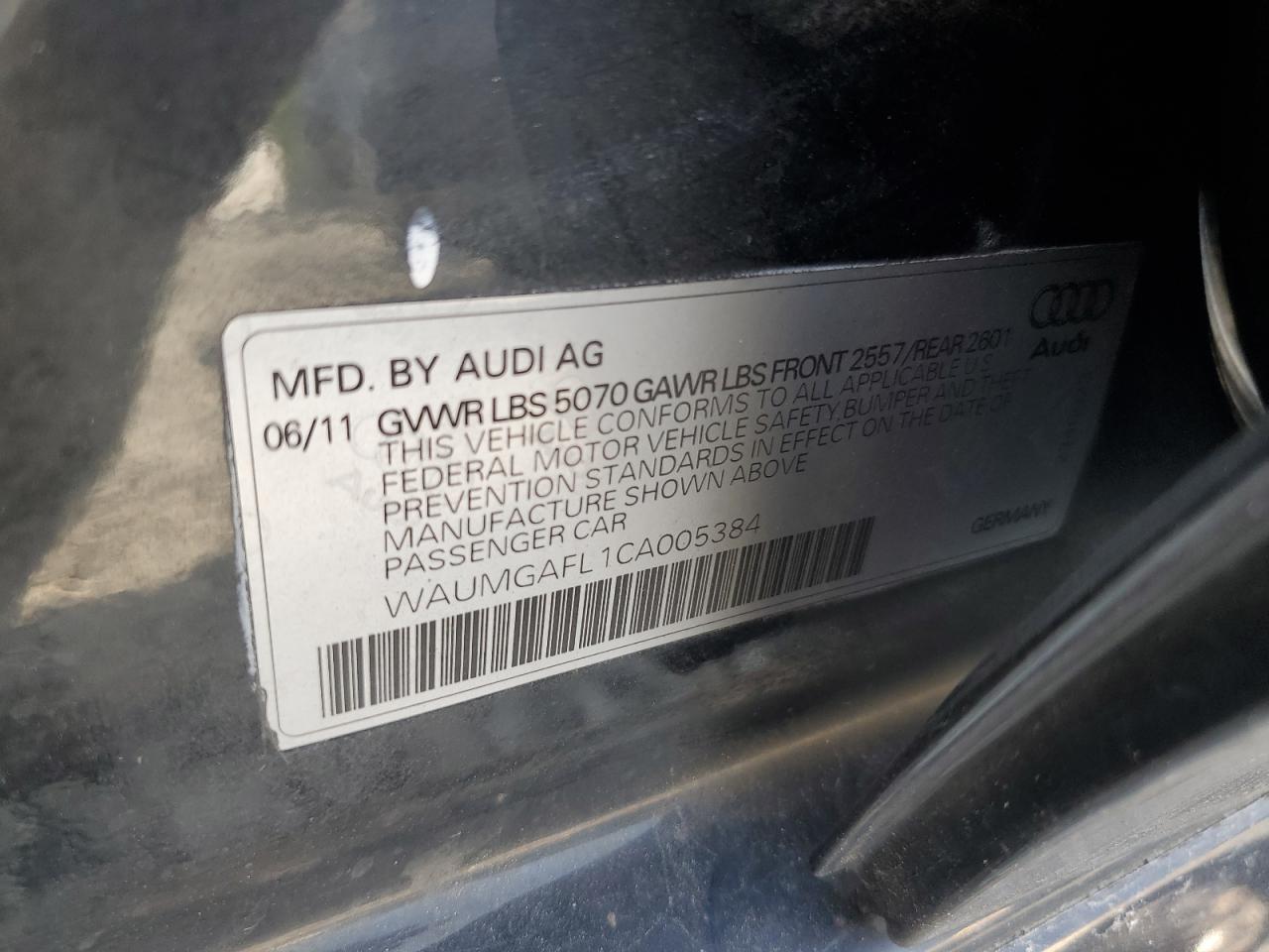 2012 Audi S4 Prestige VIN: WAUMGAFL1CA005384 Lot: 60704915