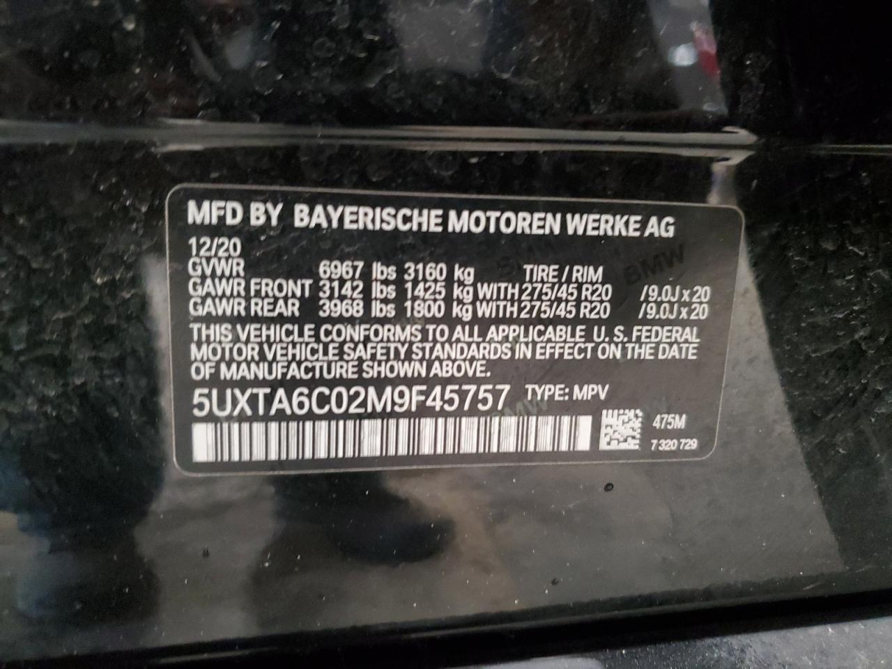2021 BMW X5 xDrive45E VIN: 5UXTA6C02M9F45757 Lot: 61991985