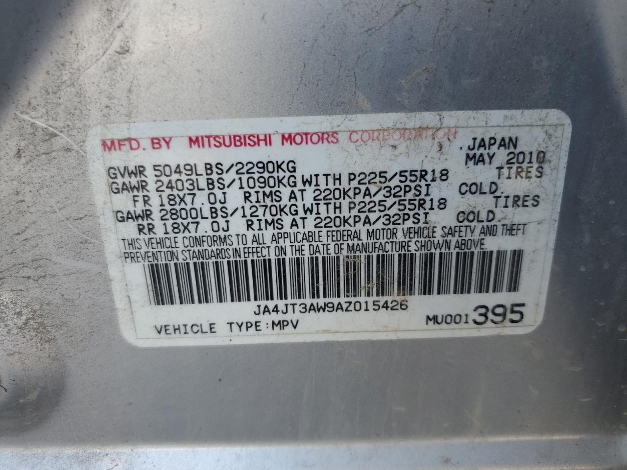2010 Mitsubishi Outlander Se VIN: JA4JT3AW9AZ015426 Lot: 59998585