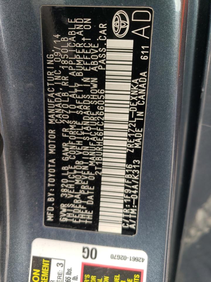 TOYOTA COROLLA 2015 VIN 2T1BURHE6FC266056 photo 13