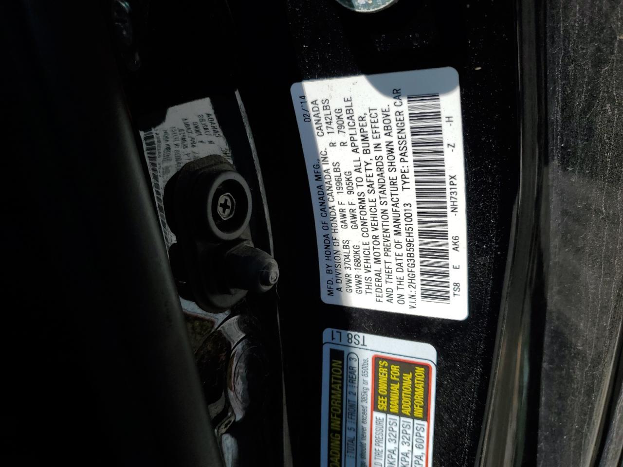 HONDA CIVIC 2014 VIN 2HGFG3B59EH510013 photo 12